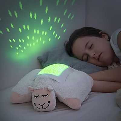 InnovaGoods - Peluche Pecora Proiettore LED, Aiuta a Dormire, 3 Colori Luce LED, Spegnimento Automatico 50 min, Morbido Poliestere, Bianco