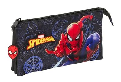 Safta SPIDERMAN ATTACK – Triple Pencil Case, Children's Pencil Case, Ideal for School Age Children, Comfortable and Versatile, Quality and Resistance, 22 x 3 x 12 cm, Black/White, M, Casual