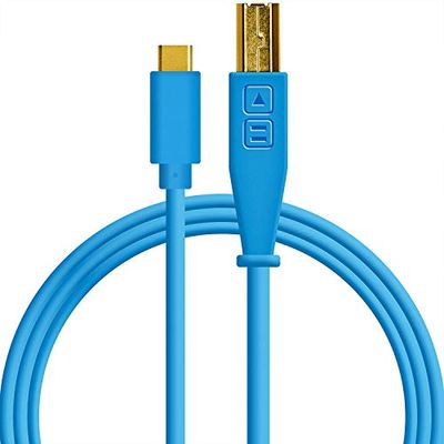 DJ TechTools 05-30125 Chroma Cable USB-C, Hoogwaardige audio-geoptimaliseerde USB-C naar USB-B kabel (volledig gevlochten afscherming met twee ferrietkernspoelen, lengte: 1,5m met klittenband), blauw