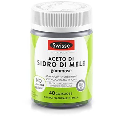SWISSE ACETO DI SIDRO DI MELE, con prebiotico di origine vegetale,40 gommose, formula vegan, alto contenuto di fibre, aroma naturale di mela