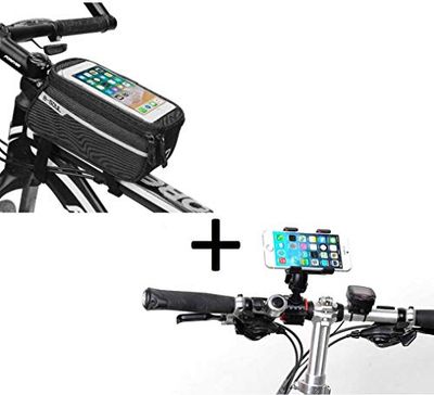 Zestaw rowerowy do Samsung Galaxy J6 + smartfon (uchwyt rowerowy kierownica + torba z ekranem dotykowym) MTB rower rower (czarny)