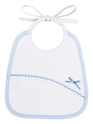 FILET 295BLEU, slabbetjes van zachte stof met tas van Aida-stof om te borduren, kleur wit/hemelsblauw