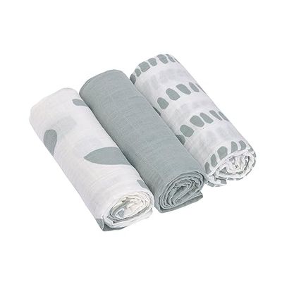 LÄSSIG Bébé Couverture de puériculture Drap de puériculture Lot de 3 en coton 60 x 60 cm/Swaddle & Burp Blanket M Strokes silver grey