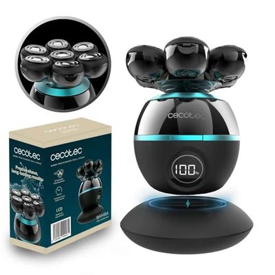 Cecotec Rasoio per la Testa PrecisionCare Skull Shaver, Testina Extralarge, 7 lame flottanti, Autonomia 60 minuti, Base di Ricarica, Display, Design Portatile, Facile Pulizia