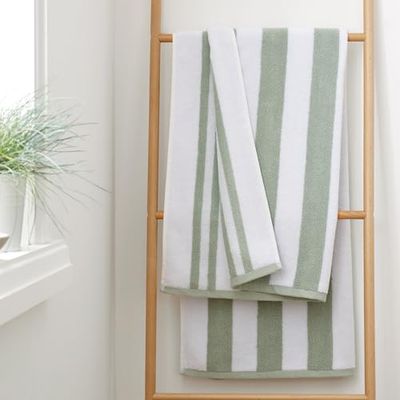 Bianca Reversible Stripe 50x85cm Cotton Jacquard Hand Towel Sage Green