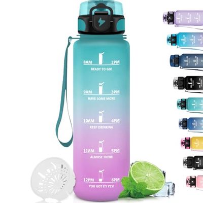 Grsta Borraccia, Borraccia Palestra Senza Perdite, Borraccia con Filtro per Adulti, Borraccia Trekking con Slogan Motivazionale, Facile da Pulire, Borraccia Plastica 1 Litro, per Sport, Ciclismo