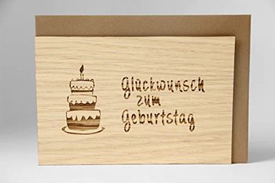 Originele houten wenskaart - felicitatie voor verjaardag - 100% handgemaakt in Oostenrijk, van eikenhout gemaakte cadeaukaart, verjaardagskaart, wenskaart, vouwkaart, ansichtkaart