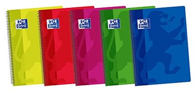 Oxford- Classic Confezione da 5 quaderni a Spirale con Copertina in plastica, Taccuino, Colore Giallo, Fº, 400042330