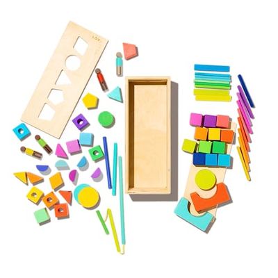 Lovevery La Boîte de Cubes en Bois, Blocs de Construction Enfants durables en Bois Massif, avec Plus de 20 activités et 18 Formes, Jouets éducatif STEM