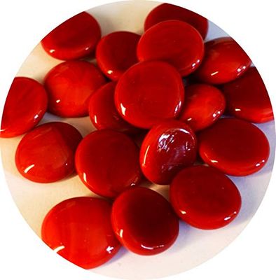 MesBilles - 250 GR Rouge Perle 60 Billes Plates Plates - Galet en Verre 20 mm Cailloux en Verre décoratifs