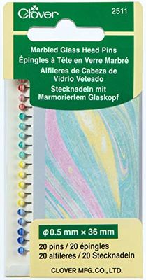 Clover Marbled Glass Head Pins, Multi-Colour, 11.5 x 6.3 x 0.4 cm