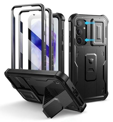Dexnor Hoesje voor Samsung Galaxy A55 5G - Schokbestendig met Camera Cover, Schermbeschermer en Kickstand-Schwarz