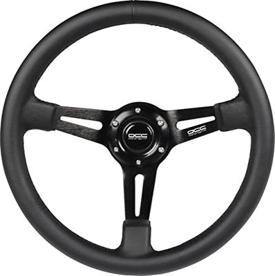 OCC MOTORSPORT VOLANT SEMI-DÉPLACEMENT MODÈLE CLASSIC CUIR NAPPA BRAS NOIR - 75 MM VOLANT SEMI PLAT - 350 MM (14 POUCES)