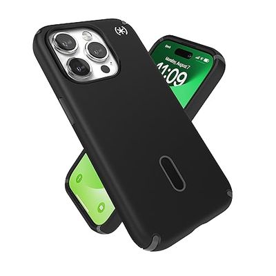 Speck iPhone 15 Pro-hoesje - ClickLock No-Slip Interlock, gebouwd voor MagSafe, valbescherming - krasbestendig, zacht aanvoelend, 6,1 inch telefoonhoesje - Presidio2 Pro zwart/leisteen grijs/wit