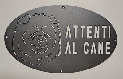 Targa/Targhetta/Cartello "ATTENTI AL CANE" in ferro Disegno Laser Chow Chow 1776