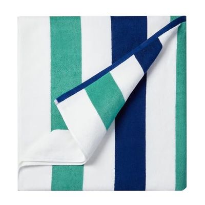 Bornbay Cotton Oversized Beach Towel - Extra Large 40"X70" Plush Thick Pool Towel, XL Fluffy Stripe Teal Beach Towels for Adults Mens Women (White Teal Blue)