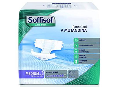 Soffisof Air Dry luiers, elastisch, hoge of sterke incontinentie, maximaal absorptievermogen voor de nacht, 4 verpakkingen à 15 stuks, medium