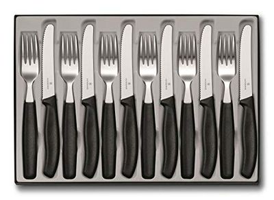 Victorinox Clássico, lâminas profissionais, 12 peças, lâmina extra afiada, borda dentada, 11 cm, aço inoxidável, preto
