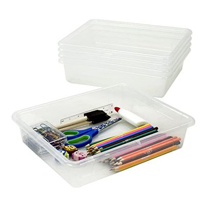 Storex Lot de 5 plateaux de rangement plats, format lettre, 25,4 x 33 x 7,6 cm, incassable, transparent (62531U05C)