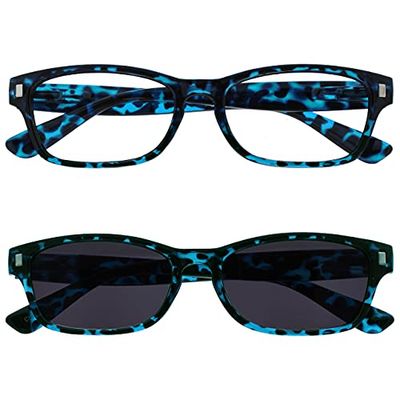 The Reading Glasses Company La Compañía Gafas De Lectura Azul Carey Lectores Con UV400 Lectores De Sol Valor Paquete Doble Hombres Mujeres RS10-3 +3,50