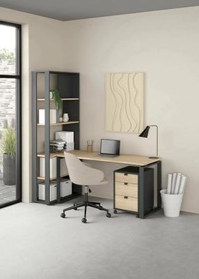 Dmora Severine Desk, Multipurpose Writing Desk, Office Table for PC Holder, Worktop, 184 x 80 x H 205 cm, Oak and Grey
