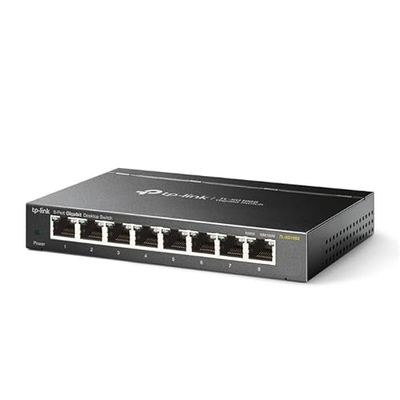 Switch met 8 Gigabit RJ45-poorten van metaal, ideaal voor uitbreiding van netwerken en voor het snel en efficiënt aansluiten van apparaten.