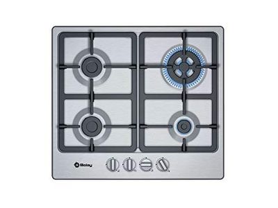 Balay 3ETX565HB - Placa de gas, 60 cm, Quemador Wok, Superficie Acero, 4 zonas, Butano/biometano