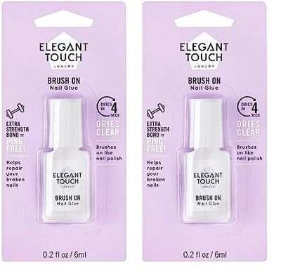 Elegant Touch Brush On Nail Glue Clear 6ml (Packaging may vary) (Pack of 2)
