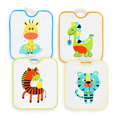 Ti TIN Pack of 4 Waterproof Baby Bibs with Vinyl Backing – Cotton Blend, Absorbent, Machine Washable, Elastic Neck – Animal Prints for Toddlers (12M+) – Ideal for Nursery or School