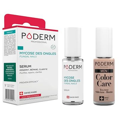 PODERM - LOT DE 2 PRODUITS | MYCOSE ONGLE TRAITEMENT | Best Seller|Soin professionnel pied/main |Facile & rapide|Swiss Made + Vernis Couleur TEA TREE - Traitement des Ongles Abîmés par MYCOSE