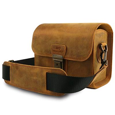 MegaGear Pebble Messenger Bag in vera pelle per fotocamere Mirrorless, Instant e DSLR