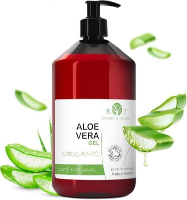Aloe Vera Gel 100% Puro y Naturale, Biologico Doposole Rinfrescante Scottature Idratante Corpo Viso Mani Gel Capelli Acne Cicatrici Post Depilazione Dopobarba 500 ml