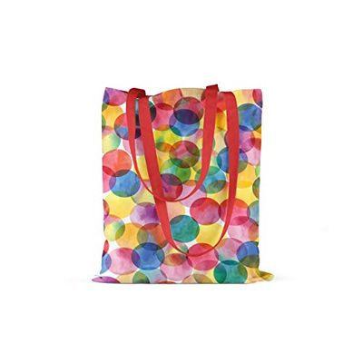 Bonamaison Printed Tote Bag, Reusable Grocery Bag, Shopping Bag, Machine Washable, Foldable, Canvas Cloth Bag with Red Handles, Size: 34x40 Cm