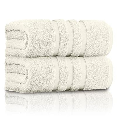 GC GAVENO CAVAILIA Pack of 2 Ultra Soft Super Absorbent Bath Sheets, 550 GSM 100% Cotton Line Texture Towels, Cream, 80x140 Cm