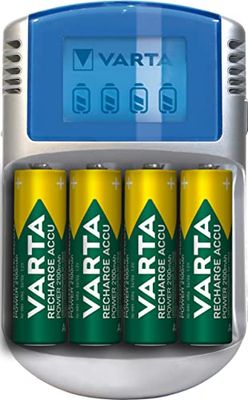 VARTA Carregador de pilhas, incl. 4 x AA 2600 mAh, carregador para pilhas AA/AAA recarregáveis, LCD Charger, com cabo USB e adaptador de 12 V