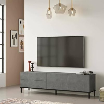 Dmora - Meuble TV Alsih, Buffet de Salon, Armoire Basse pour TV, Base Murale équipée, 170x36h46 cm, Argent et Noir