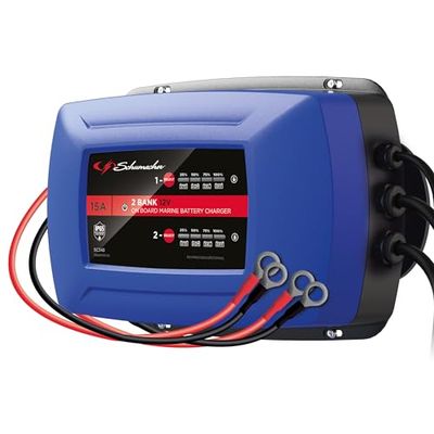 Schumacher SC348 - Cargador 2 Baterías 15A 12V - Mantenimiento de Carga Inteligente - Carga Secuencial Batería Estándar/AGM/Gel de Barco/Furgoneta/Camping