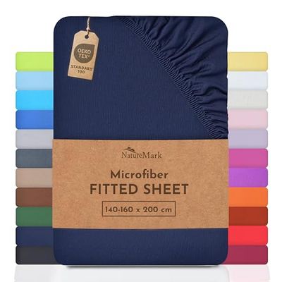 NatureMark Microfibre Fitted Sheets, Soft to Touch, Feels Cool in Summer and Warm in Winter, With Elasticated Trim for Easy Fitting, 100% Polyester Blue (140x200-160x200 cm)