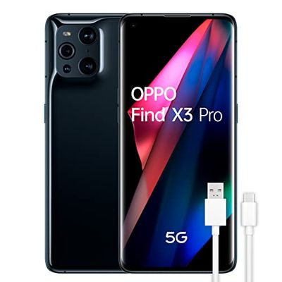 OPPO Find X3 Pro 5G gratis mobiele telefoon, 12 GB + 256 GB, camera 50+50+13+3 MP, Android smartphone, 4500 mAh, snelladen 65 W, Dual-SIM, extra USB-kabel - zwart