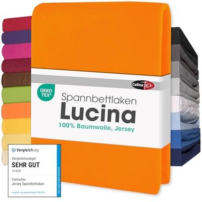 CelinaTex Lucina Sábanas Ajustables Revestimiento para Cama Boxspring algodón 200x200-200x220 cm Naranja