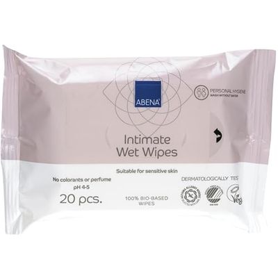 Abena Intimate Wipes | Pack of 20 Body Wipes | Intimate Wipes for Women and Men | Compostable Antibacterial Body Wipes | Fragrance Free | Dermatologically Tested