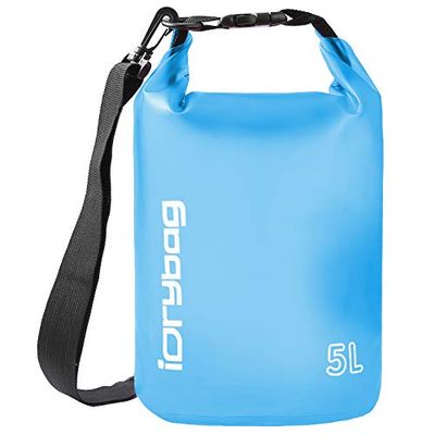 IDRYBAG Waterdichte droogtas, 2 l, 5 l, 10 l, 15 l, 20 l, klein, waterdicht, voor kamperen en reizen, Helder blauw, 5L, droogtas