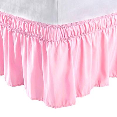 PiccoCasa Elasticated Bed Skirt Ruffled Bed Base Wrap Around Bed Valance Sheet, Brushed Microfiber Bedding Sheet Frame with 38cm Ruffle (Double, Pink)