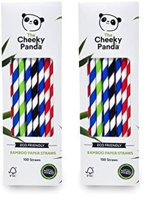 The Cheeky Panda Bamboo Paper Straws | 100 Multicoloured Drinking Straws (Pack of 2)