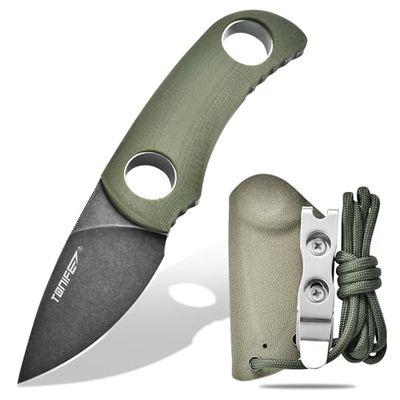TONIFE Runer Fixed Blade Knife z regulowaną smyczą Paracord i Kydex Sheath, EDC Knife z 1.9" Full Tang Blade dla Outdoor Camping Hiking (Zielony + Czarny Tlenek, a Następnie Stonewash)