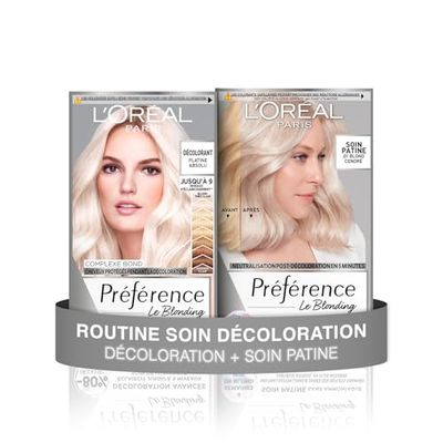 L’ORÉAL PARIS - Coffret Décoloration - 2 Produits - Décoloration Blond Platine Absolu + Soin Patine Blond Irisé - Préférence Le Blonding