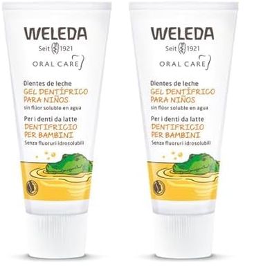 Weleda - Pasta de Dientes para Niños, Elimina la Placa Bacteriana y Previene la Caries, para los Dientes de Leche, 100% Natural, Fórmula a Base de Caléndula, Vegana, Sin Gluten, Sin Flúor - 50 ml