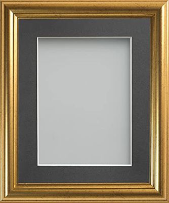 Frame Company Eldridge Gold Photo Frame with Grey Mount, 9x7 for 7x5 inch, fitted with perspex