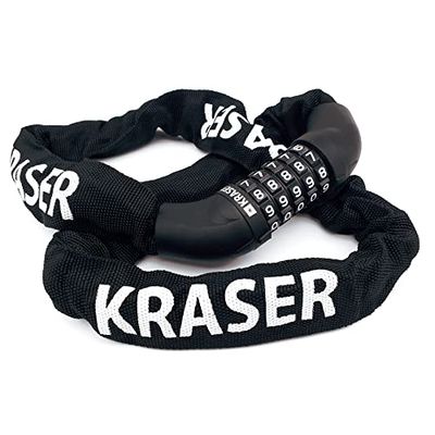 KRASER KR610 Chaine Antivol Vélo avec Code à 5 Chiffres Plus Sécurisée, Maillons en Acier ø8mm Plus Épais et Résistants avec Housse en Nylon Anti-Rayures pour Vélo Trottinette Bike Lock, 100cm