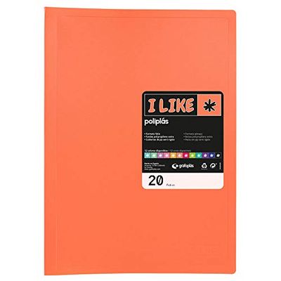 Grafoplás - Carpeta Fundas Transparentes, 20 Fundas Extra Soldadas al Lomo, Folio, Coral Opaco, Poliplás Like